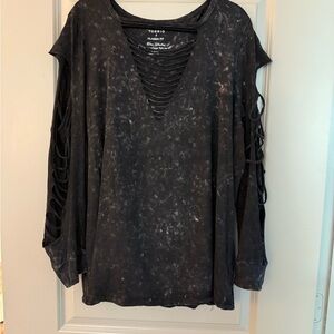 Black and Gray Cutout Sleeve Blouse